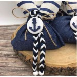 Favors pouch denim Anchor pouch Navy theme Baptism bomboniere White blue nautical souvenirs for christening boy