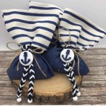 Favors pouch denim Anchor pouch Navy theme Baptism bomboniere White blue nautical souvenirs for christening boy