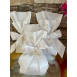 Favors pouch White Ivory satin 24K gold plated cross Unique guests wedding souvenirs Baptism greek bomboniere Elegant event