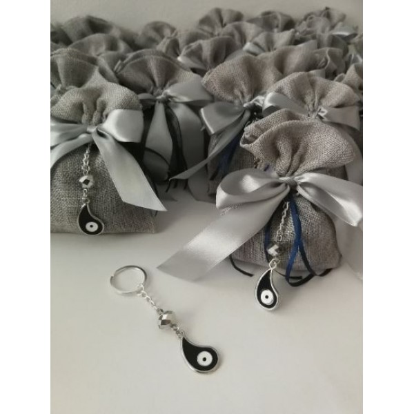 Favors keychain Evil eye koufeta Greek baptism Gray Navy Blue bomboniere confetti Christening baby boy