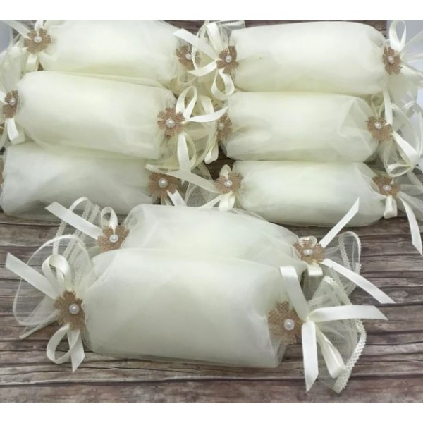 Favors tulle pouch Candy shaped bomboniere Baptism Wedding guests gifts with koufeta Handmade