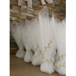 Favors tulle tall pouch Olive leaves trim Wedding bomboniere White bridal greek souvenirs with koufeta Color options