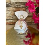 Favors pouch personalized Stainless steel 24K gold cross keychain Baptism Wedding souvenirs Elegant guest gifts