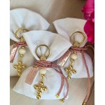 Favors pouch personalized Stainless steel 24K gold cross keychain Baptism Wedding souvenirs Elegant guest gifts