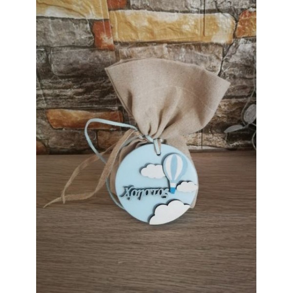 Favors pouch Airballoon Personalized ceramic bomboniere ornament Baptism guests gifts