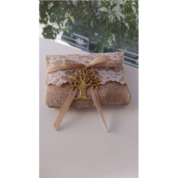 Favors lace canvas pouch Tree of Life Greek wishes Wedding souvenirs Bridal bombonieres