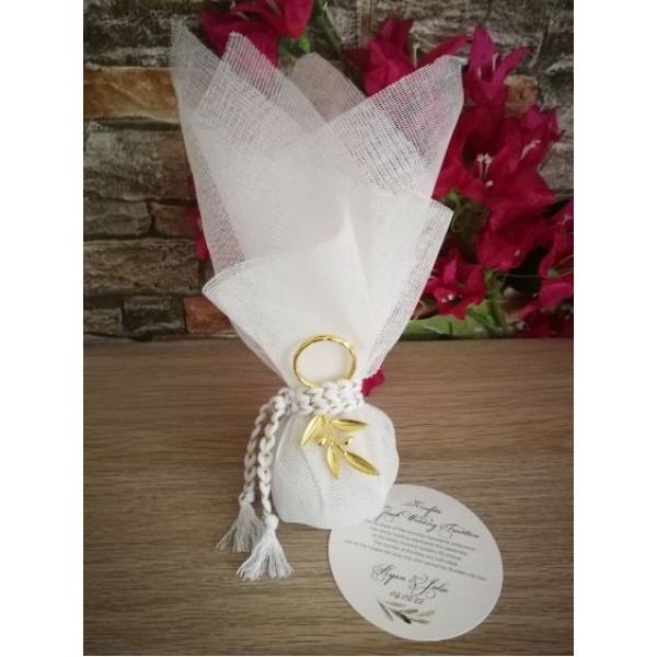 Favors keychain Olive branch personalizable Baptism Wedding bomboniere Greek favors with koufeta Guests gifts pouch Rustic elegant style