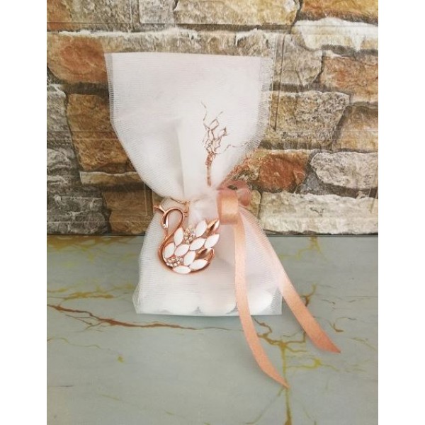 Favors Rose gold swan charm with rhinestone feathers Baptism baby girl bomboniere Greek favors with koufeta