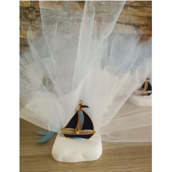 Favors ornament Boat on pebble Baptism souvenir Greek bomboniere koufeta Navy style