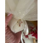 Favors pouch 24K gold plated stainless steel with crystal baguettes cross Baptism bomboniere Wedding greek guests souvenirs