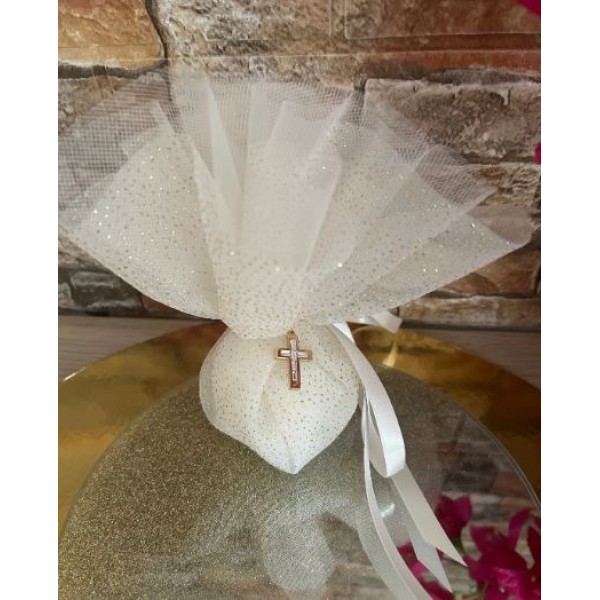 Favors pouch 24K gold plated stainless steel with crystal baguettes cross Baptism bomboniere Wedding greek guests souvenirs