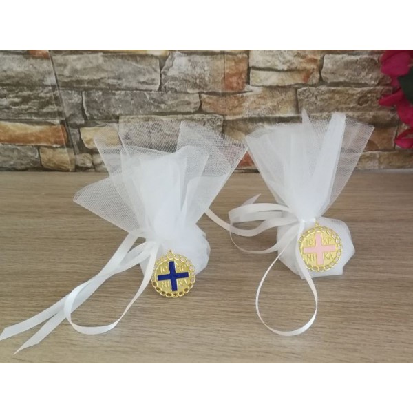 Favors tulle pouch Byzantine cross Christening favors Baby girl, baby boy baptism