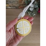 Favors tulle pouch with charm Byzantine cross favors Large charm orthodox Baptism Wedding favors