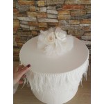 Complete set girl baptism Feathers and pearls wreath Hat box Candle Oil set Towel set Baby girl christening