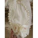 Complete set girl baptism Feathers and pearls wreath Hat box Candle Oil set Towel set Baby girl christening