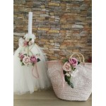 Complete set personalized Girl baptism Romantic flowers with monogram Wicker keepsake bag Candle Oil set Towel set Baby girl christening