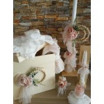 Complete set baby girl baptism Floral wreath Romantic style Keepsake box Candle Oil set Towel set Baby girl christening