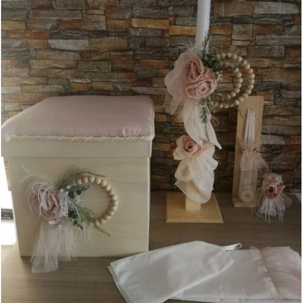 Complete set baby girl baptism Floral wreath Romantic style Keepsake box Candle Oil set Towel set Baby girl christening