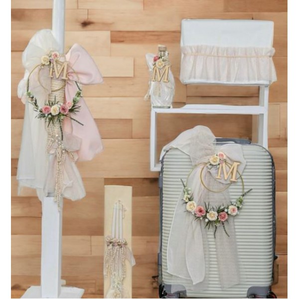 Complete set personalized Girl baptism Flowers with monogram theme Trolley suitcase Candle Oil set Towel set Baby girl christening