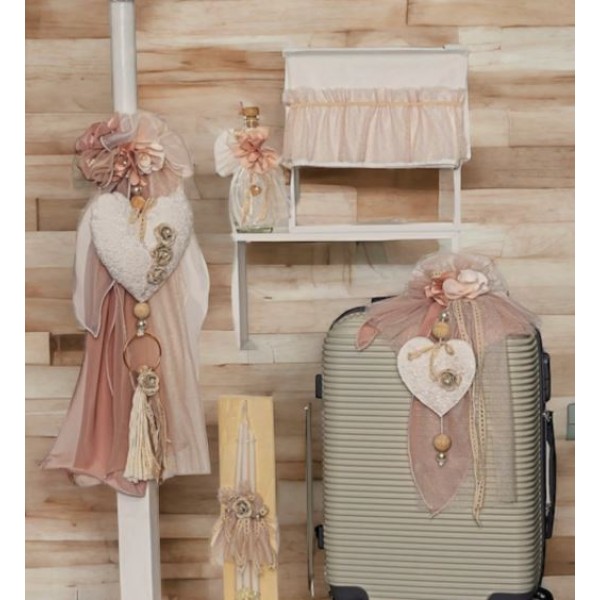 Complete set girl baptism Heart and flowers theme Trolley suitcase Candle Oil set Towel set Baby girl christening