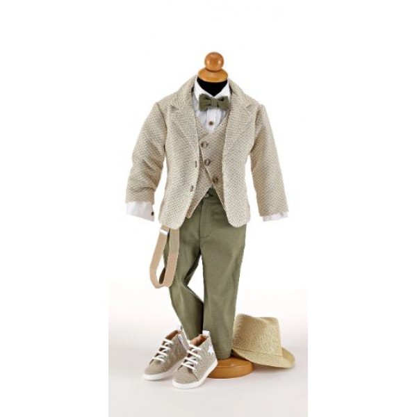 Suit Cotton Olive Beige couture Baby boy fashion Christening Wedding outfit Unique Design