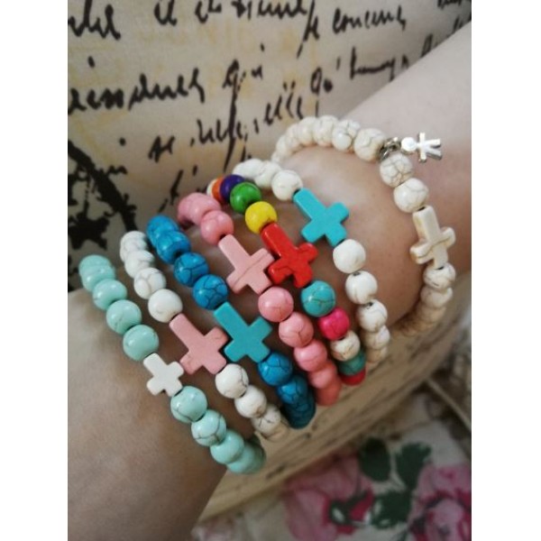 Witness bracelets Howlite stone cross First communion favors Baby girl boy baptism