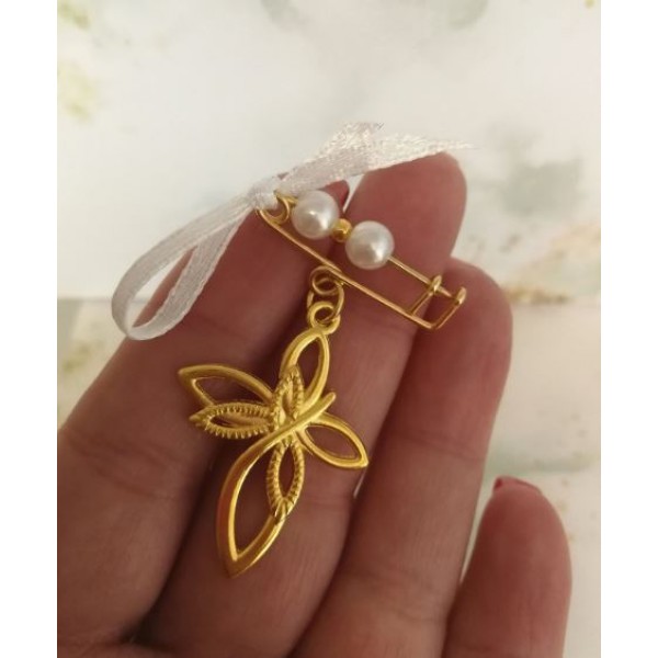 Witness safety pins Butterfly cross with pearls Greek baptism Martyrika Guests gifts Baby boy girl christening